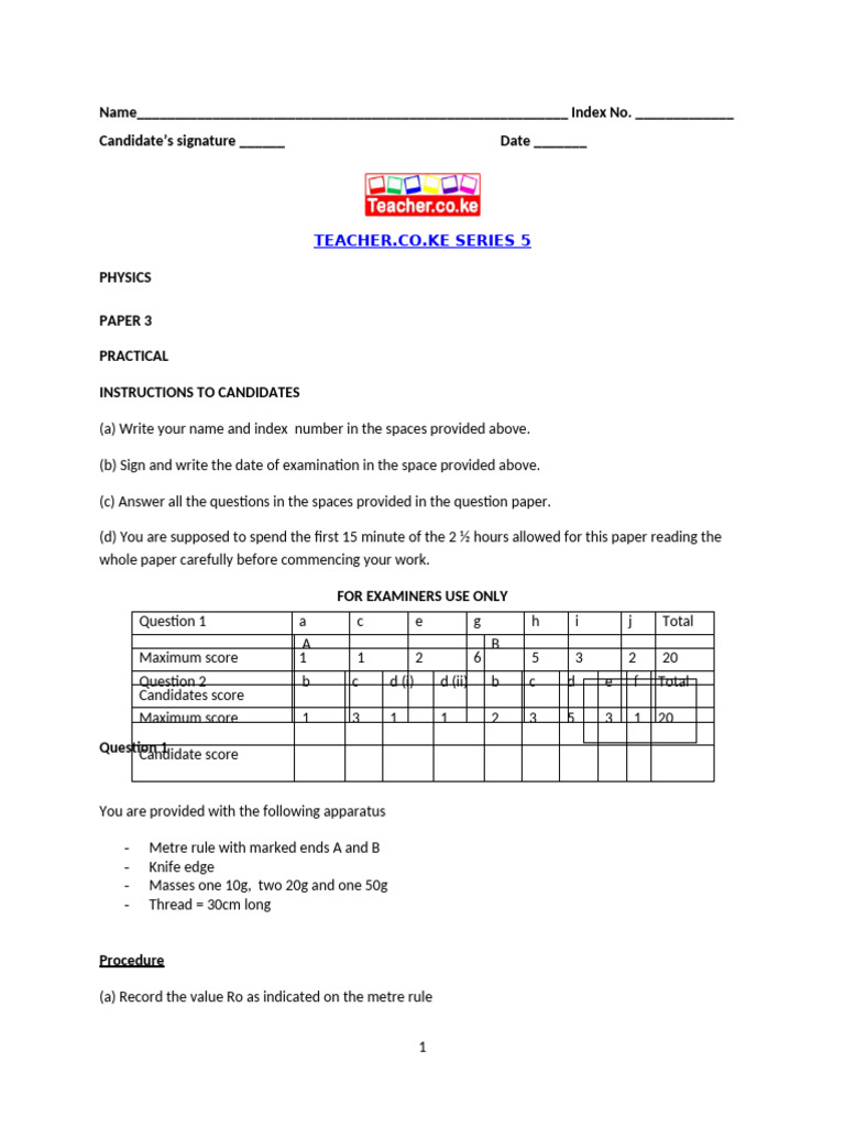 Physics Practical Exam 5 Questions | PDF