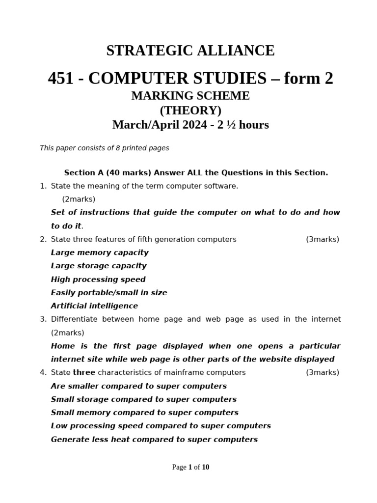 Form 2 computer studies pp1 ans pdf computer data storage disk