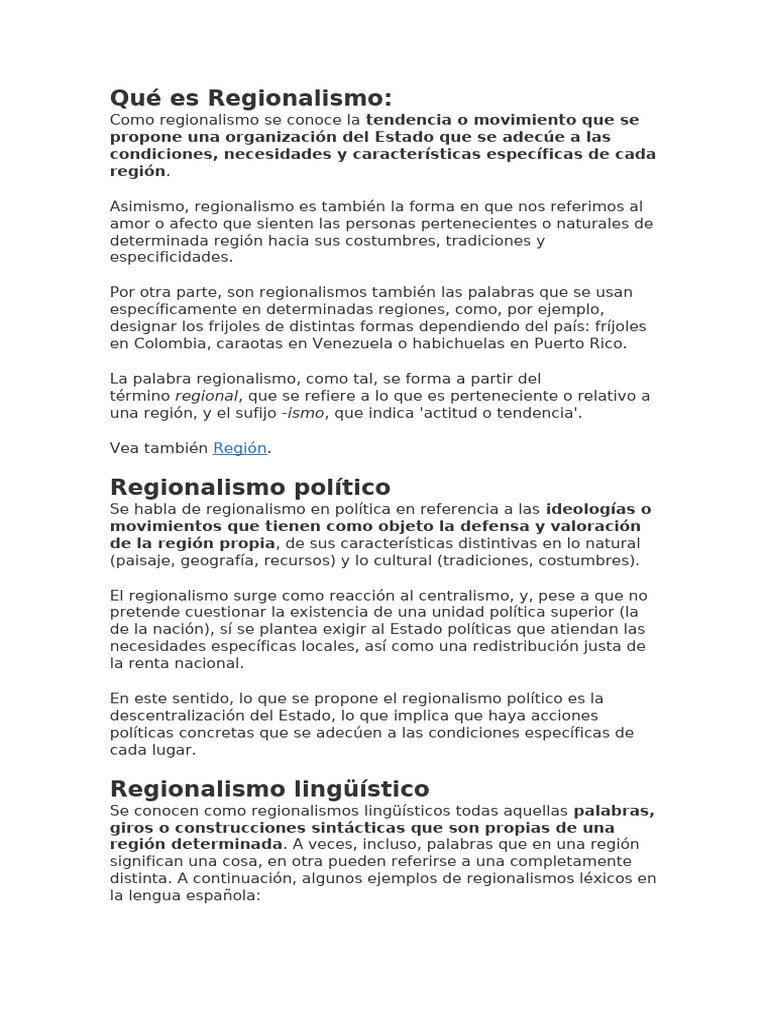 Qué Es Regionalismo | PDF | Estado (política) | Tradiciones
