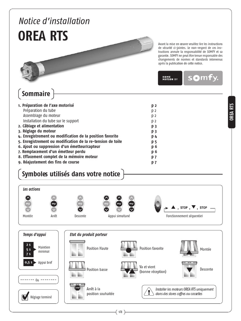 Notice d'installation moteur OREA RTS | PDF | Électrotechnique ...