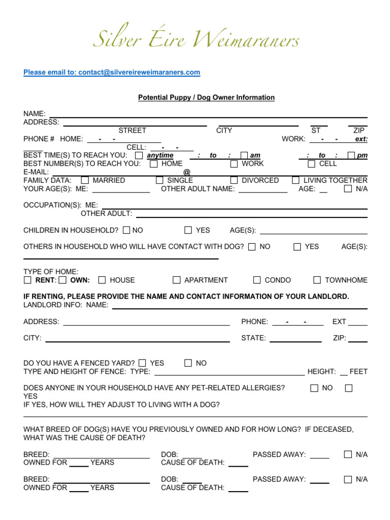 Silver Eire Puppy+Application+pdf | PDF | Dogs | Dog Training