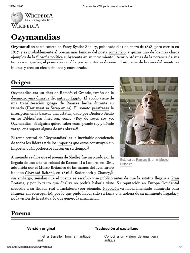 Ozymandias: Poema y su Significado | PDF | Poemas | Sonetos