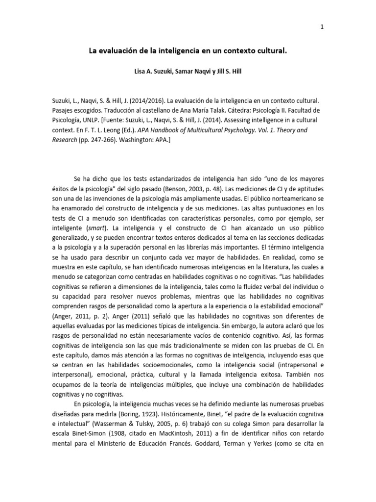 Evaluación de la Inteligencia Cultural | PDF | Inteligencia | Cociente ...