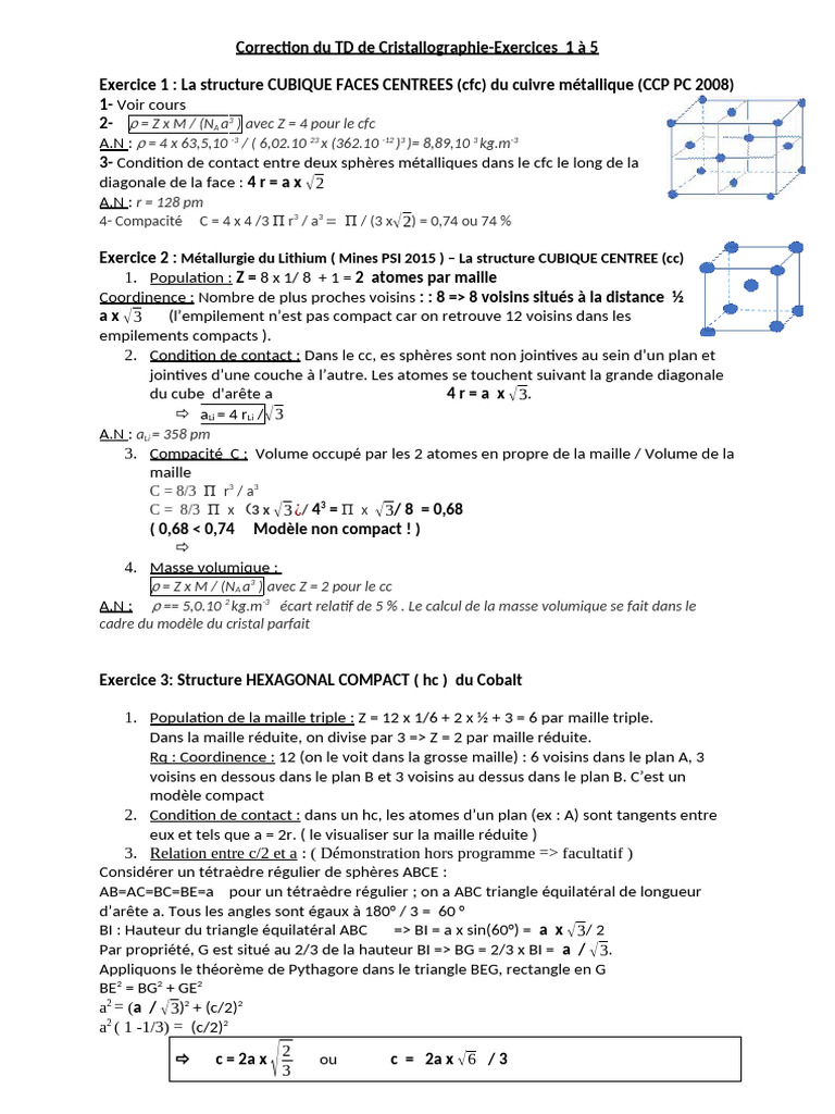 Correction TD Cristallographie: Exercices 1-5 | PDF | Triangle ...