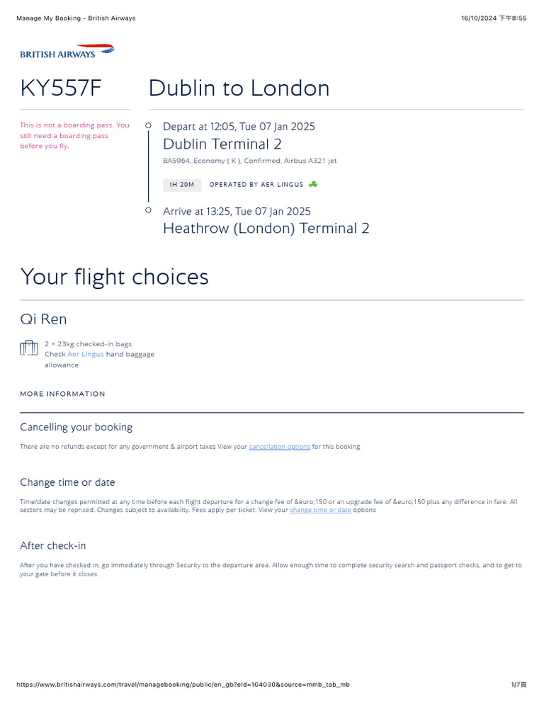 Manage My Booking British Airways