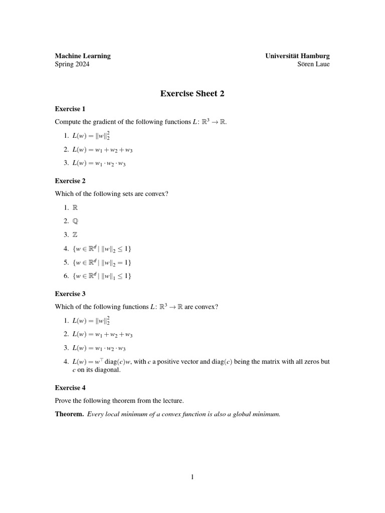 Machine Learning Gradient and Convexity Exercises | PDF