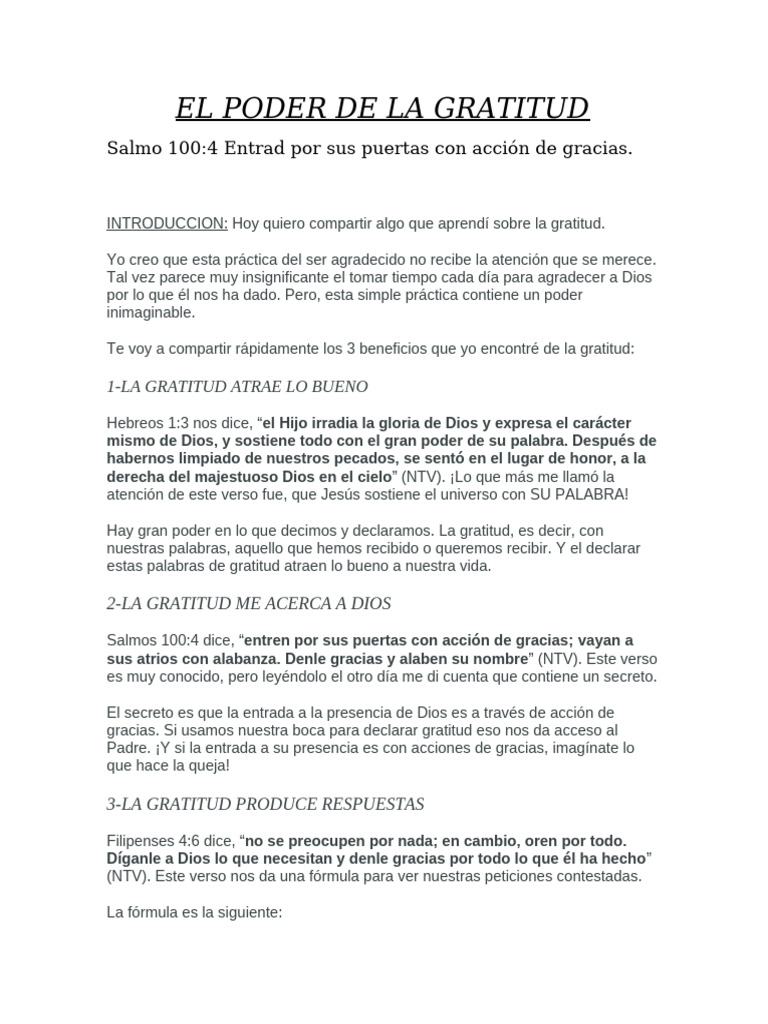 El Poder De La Gratitud Pdf Gratitud