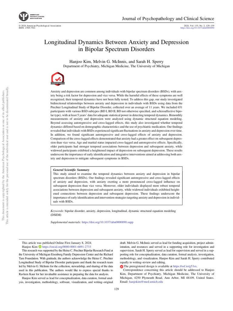 Longitudinal Dynamics Between Anxiety and Depression | PDF | Mood ...