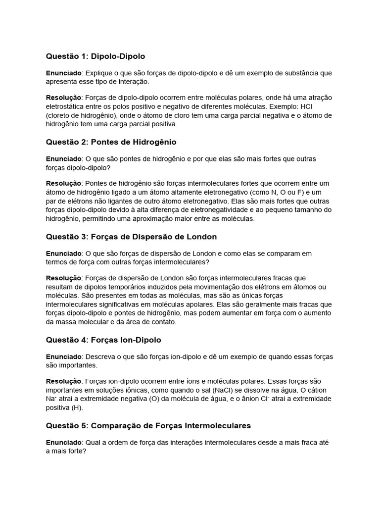 Forças Intermoleculares | PDF | Força intermolecular | Ligação de ...