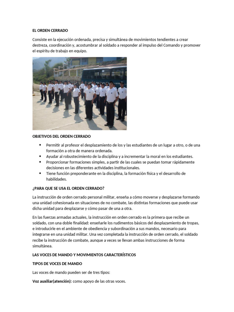 Instrucción de Orden Cerrado Militar | PDF | Militar