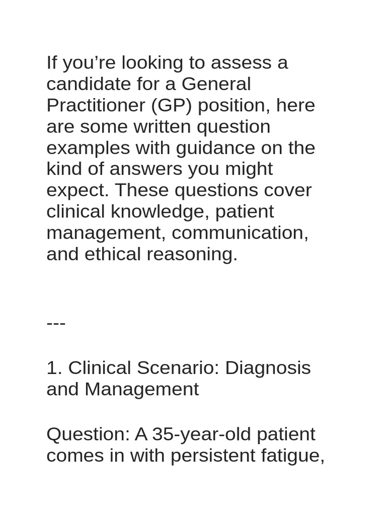 GP Candidate Assessment Questions | PDF | Stroke | Hypertension