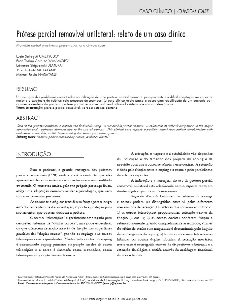 Prótese Parcial Removível Unilateral | PDF | Dente humano | Prótese