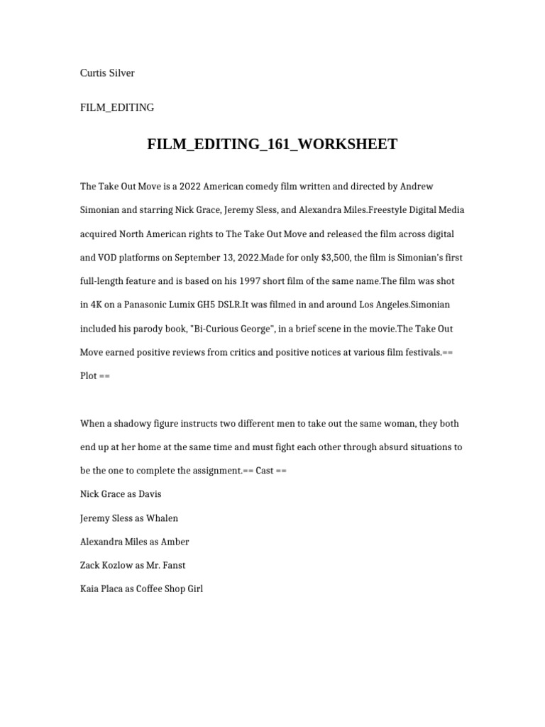 Film Editing 161 Worksheet | PDF
