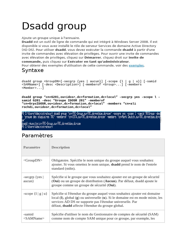 Commande Dsadd pour ajouter un groupe | PDF | Active Directory ...