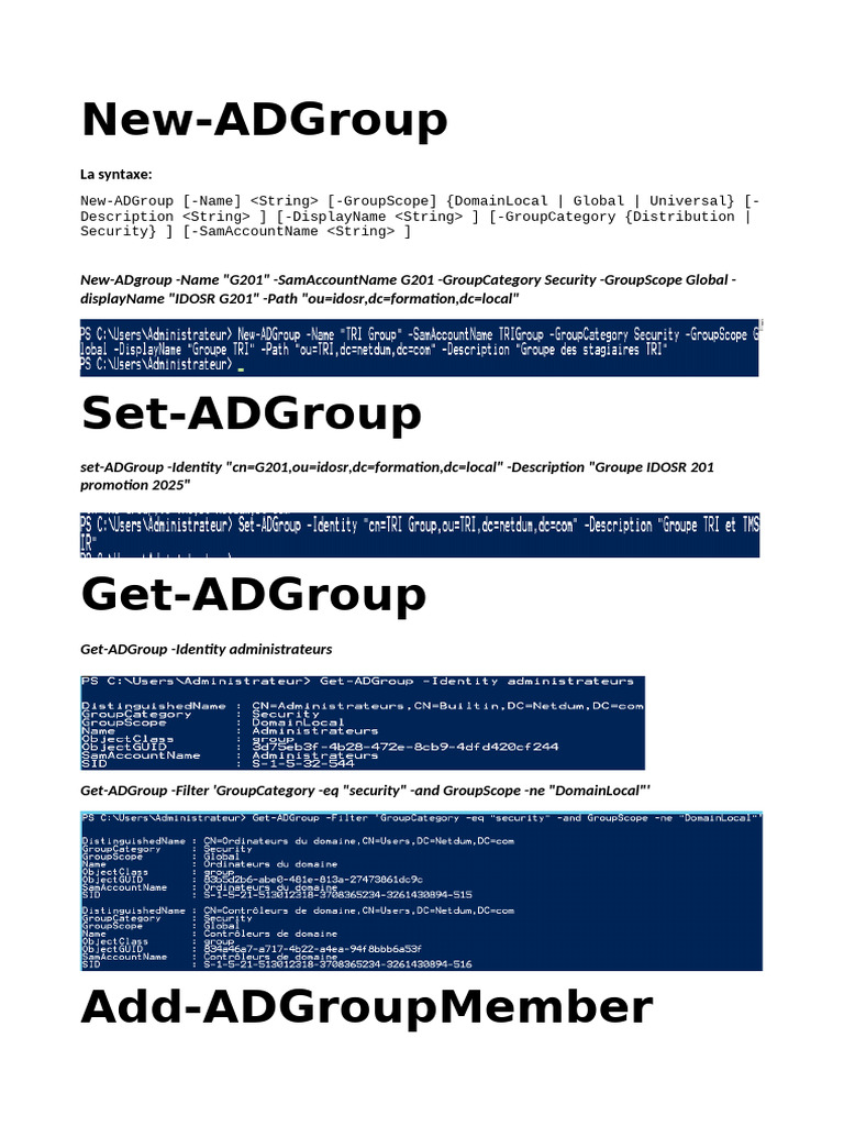 PowerShell AD Group Management Commands | PDF | Computers