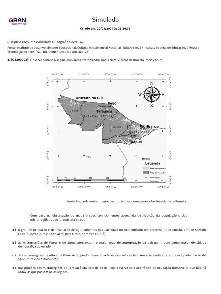 Geografia Do Acre - Todas As Questões Que Tem | PDF | Brasil | Floresta ...