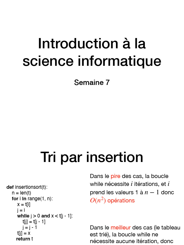 Tri par insertion et tri fusion en Python | PDF | Algorithmes et ...
