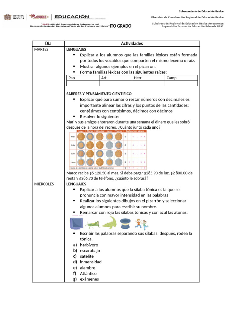 Actividades Quinto Grado Educación Básica | PDF | Artes del Lenguaje y ...