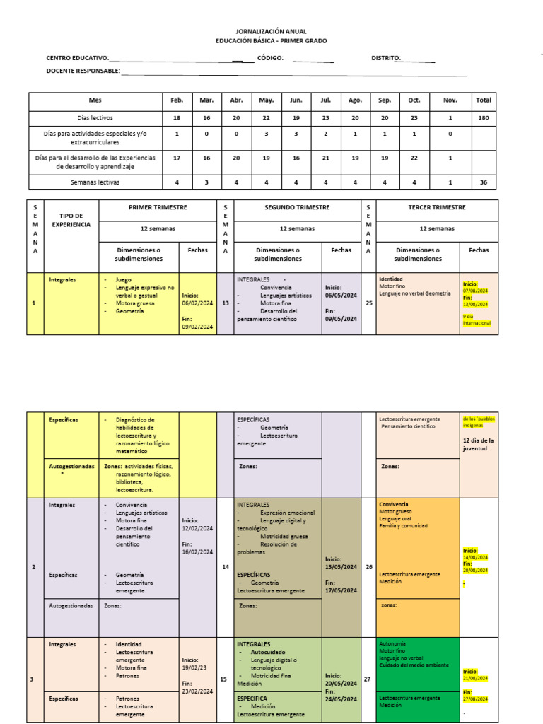 Plan Anual de Actividades Primer Grado | PDF | Escritura | Cognición