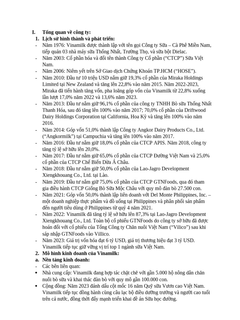 Vinamilk - Phần i | PDF