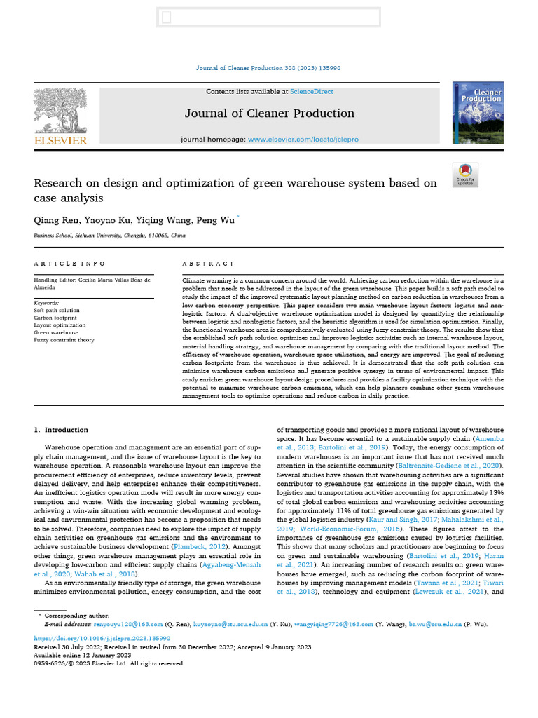 Green Warehouse Space Optimization | PDF | Logistics | Carbon Footprint