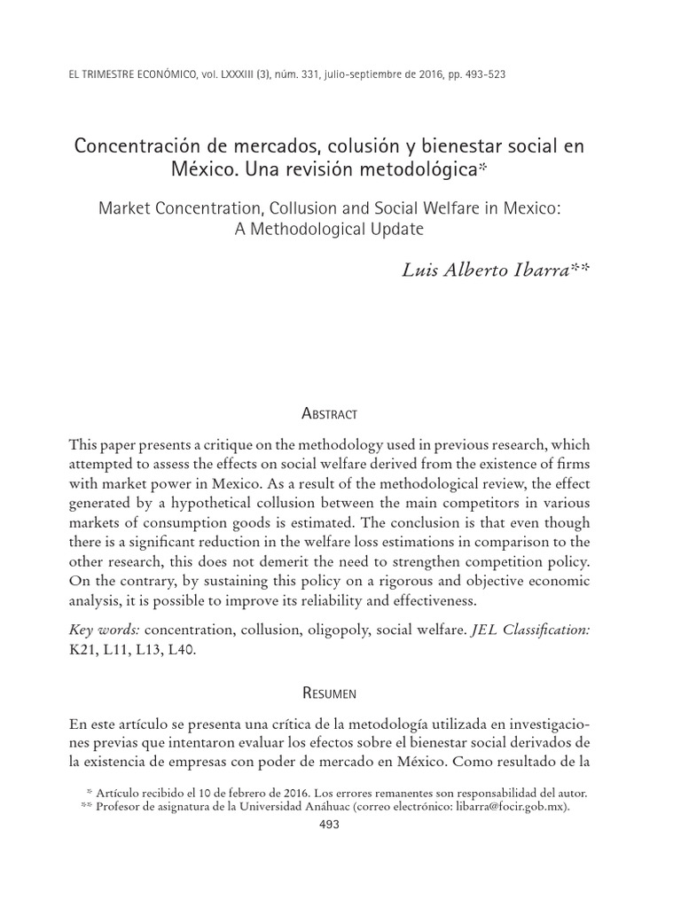Colusión y Bienestar Social en México | PDF | Monopolio | Oligopolio