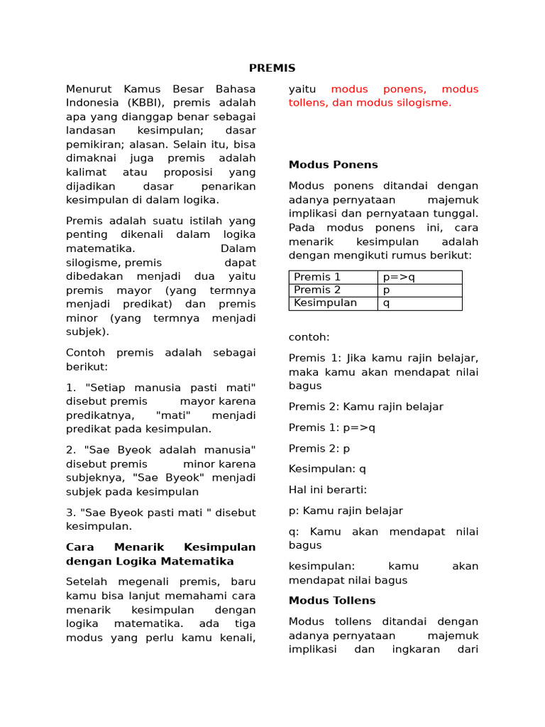 Pengertian dan Contoh Premis Logika | PDF