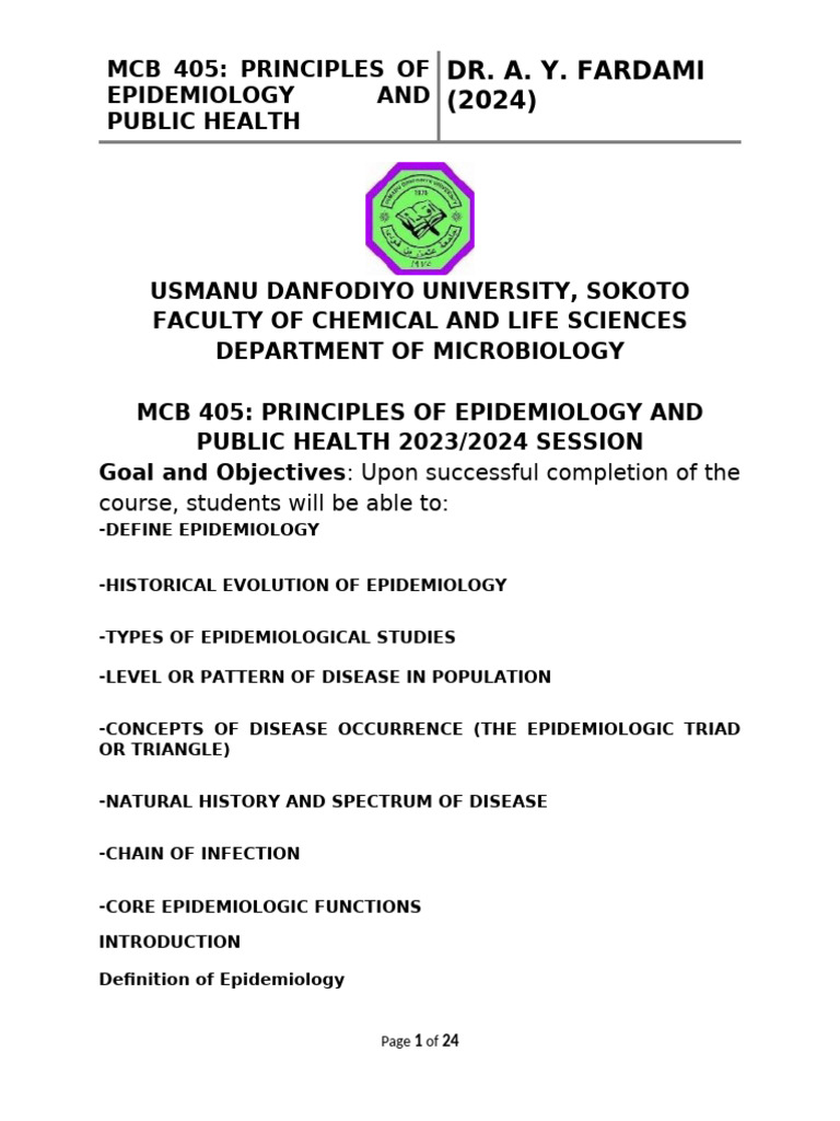 Epidemiology Principles and Public Health | PDF | Epidemiology | Infection