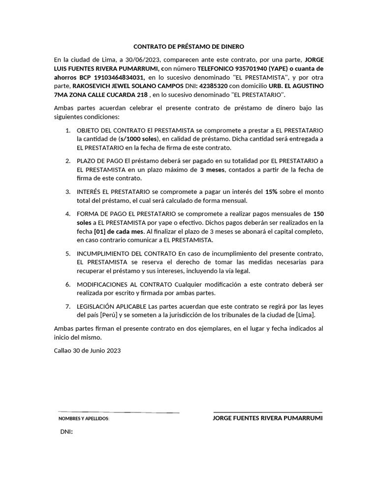 Contrato de Dinero | PDF | Finanzas y dinero | Ciencias sociales