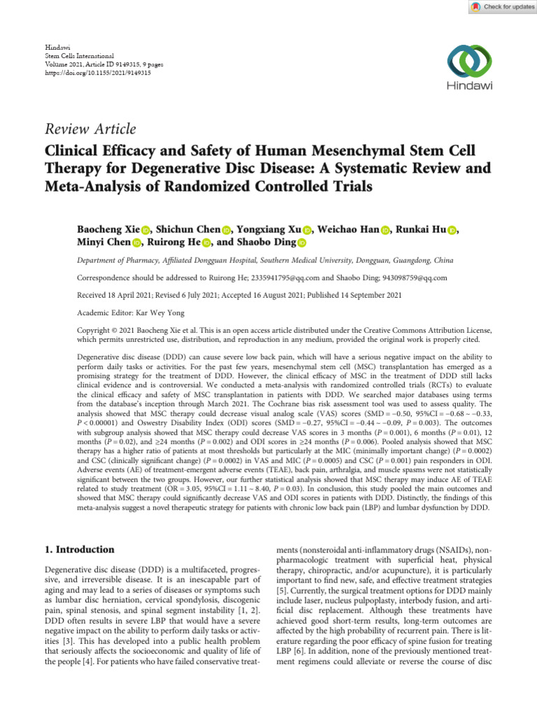 Stem Cells International - 2021 - Xie - Clinical Efficacy and Safety of ...