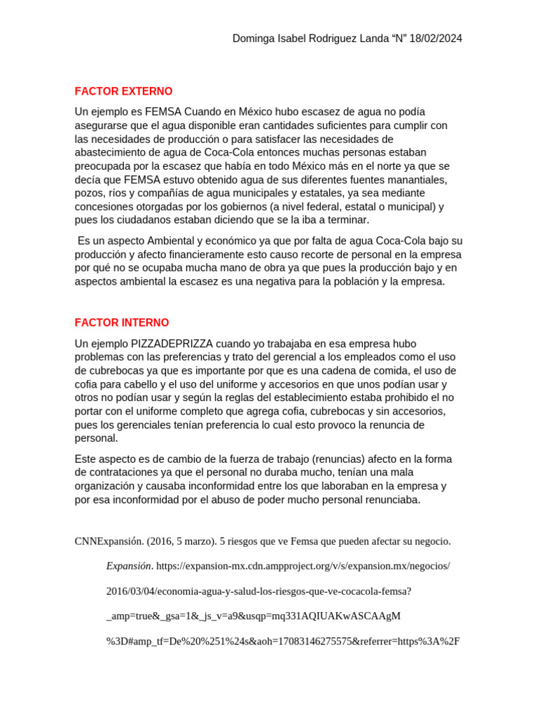 Factor Externo y Externo | PDF | Business | Agua