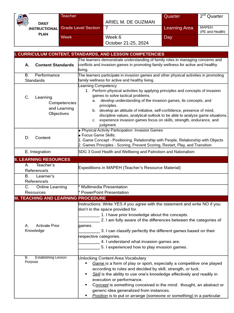 Q2-Week 6 - Grade 7 - Pe - Health | PDF | Learning | Physical Education