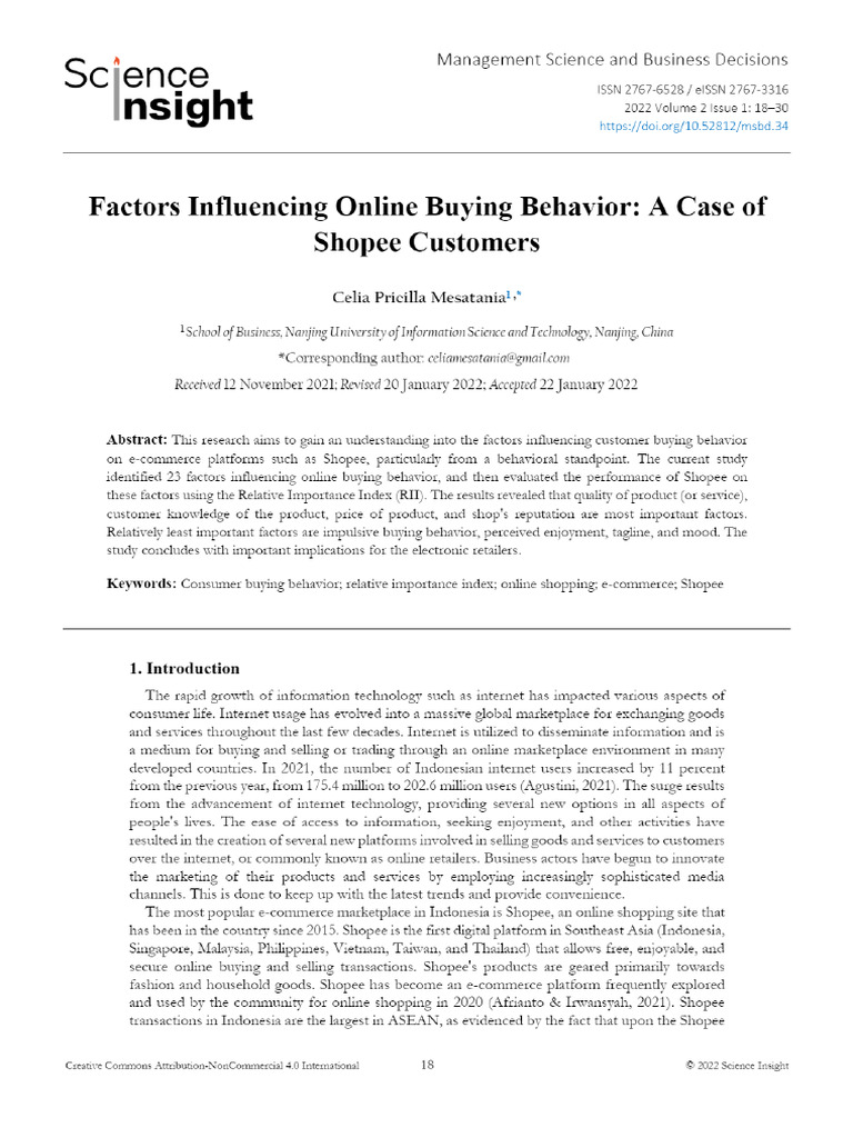 View of Factors Influencing Online Buying Behavior - A Case of Shopee ...