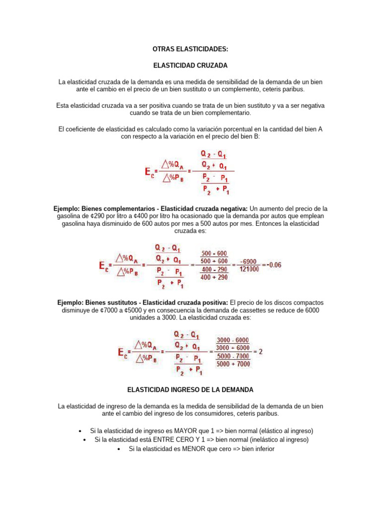 Elasticidades: Cruzada, Ingreso y Oferta | PDF | Elasticidad (economía ...