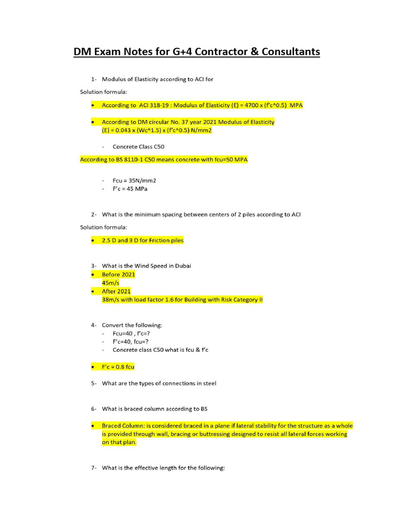 2.DM Exam Notes For G+4 Contractor & Consultants | PDF