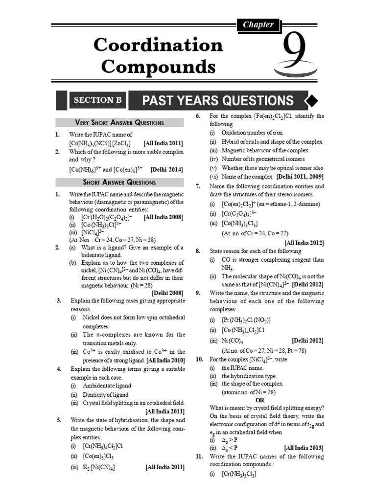 9 coordination compound past year pdf coordination complex ligand