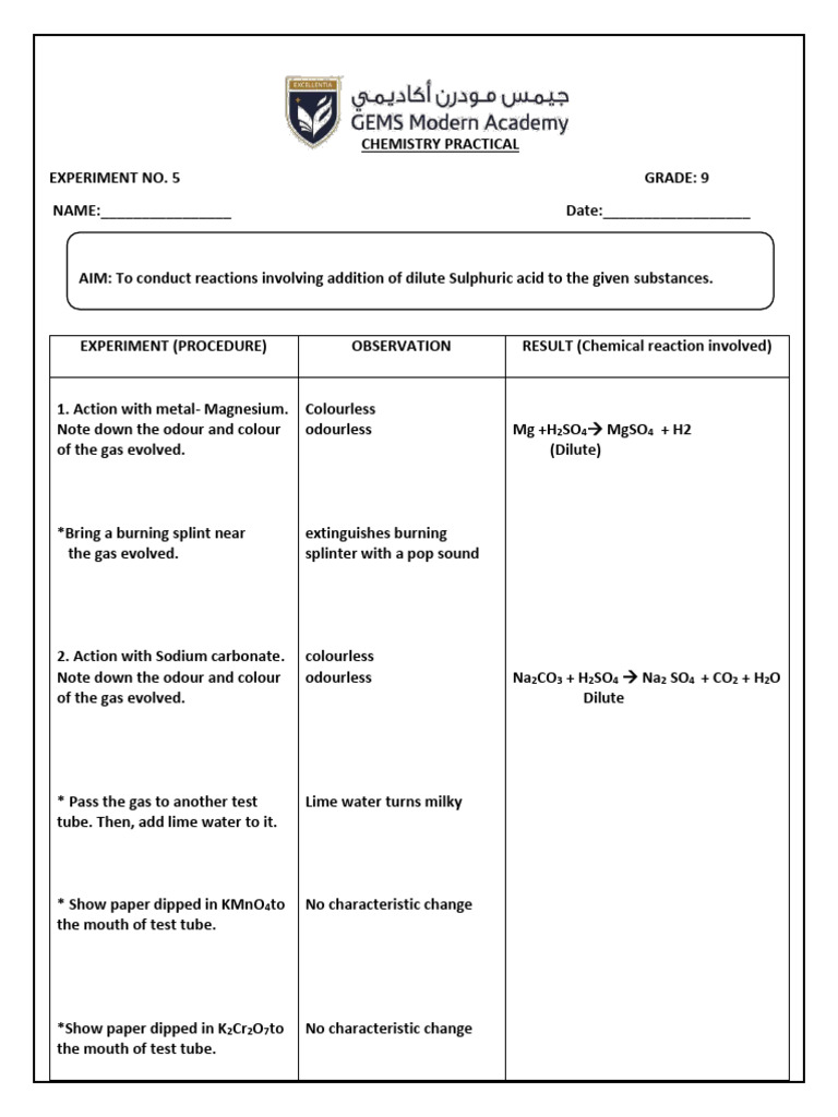Grade 9 Experiment No.5 - Solutions | PDF