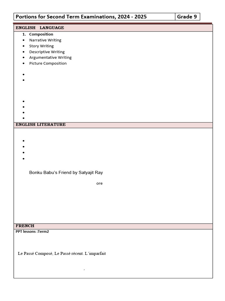 Grade 9 Second Term Exam Portions 2024-2025 | PDF | Respiratory System ...