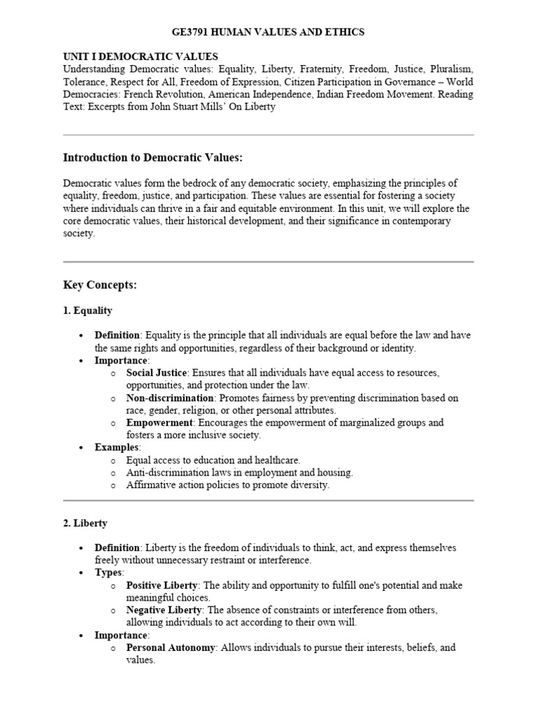 Core Democratic Values Explained | PDF | Democracy | Political Ideologies