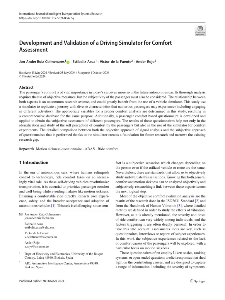 Driving Simulator for Comfort Assessment | PDF | Simulation | Accelerometer