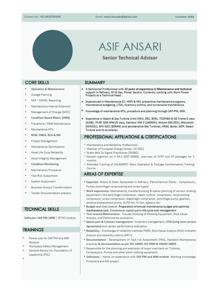 Senior Technical Advisor Overview | PDF | Pump | Power Station