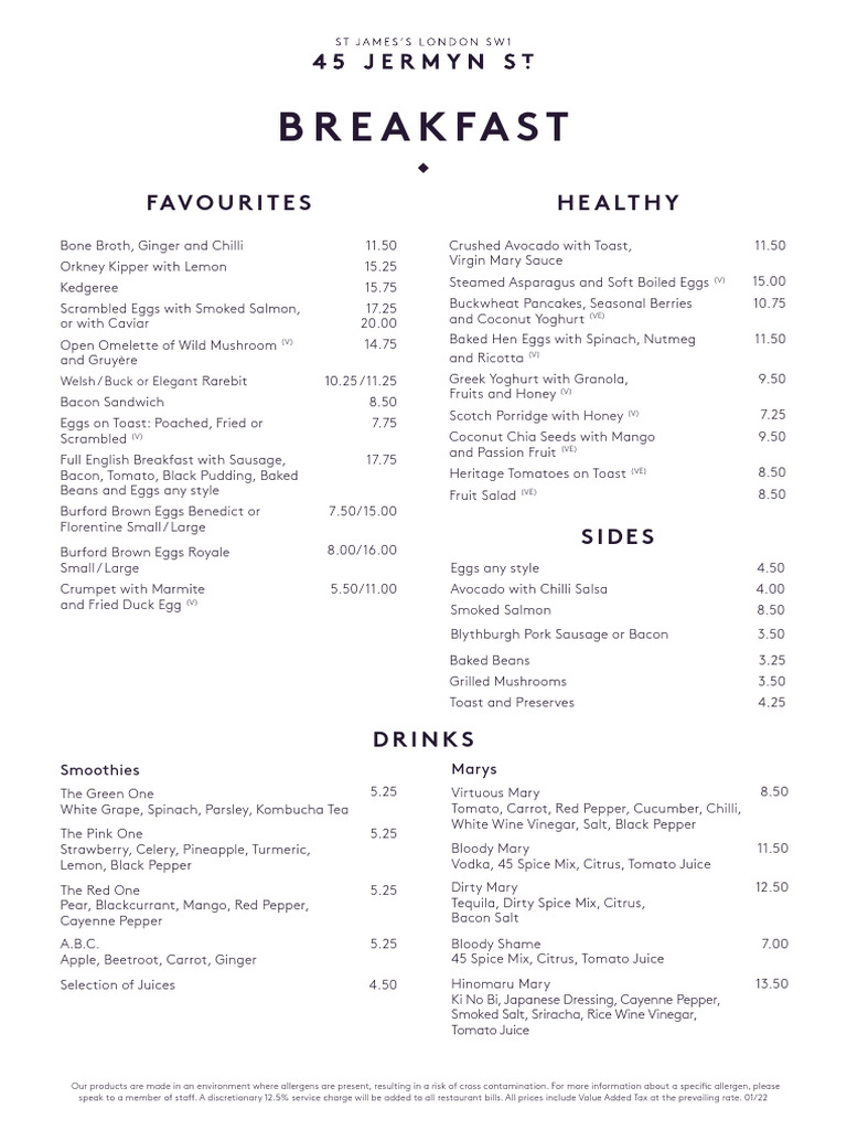 Breakfast and Drinks Menu Options | PDF | Food And Drink Preparation ...