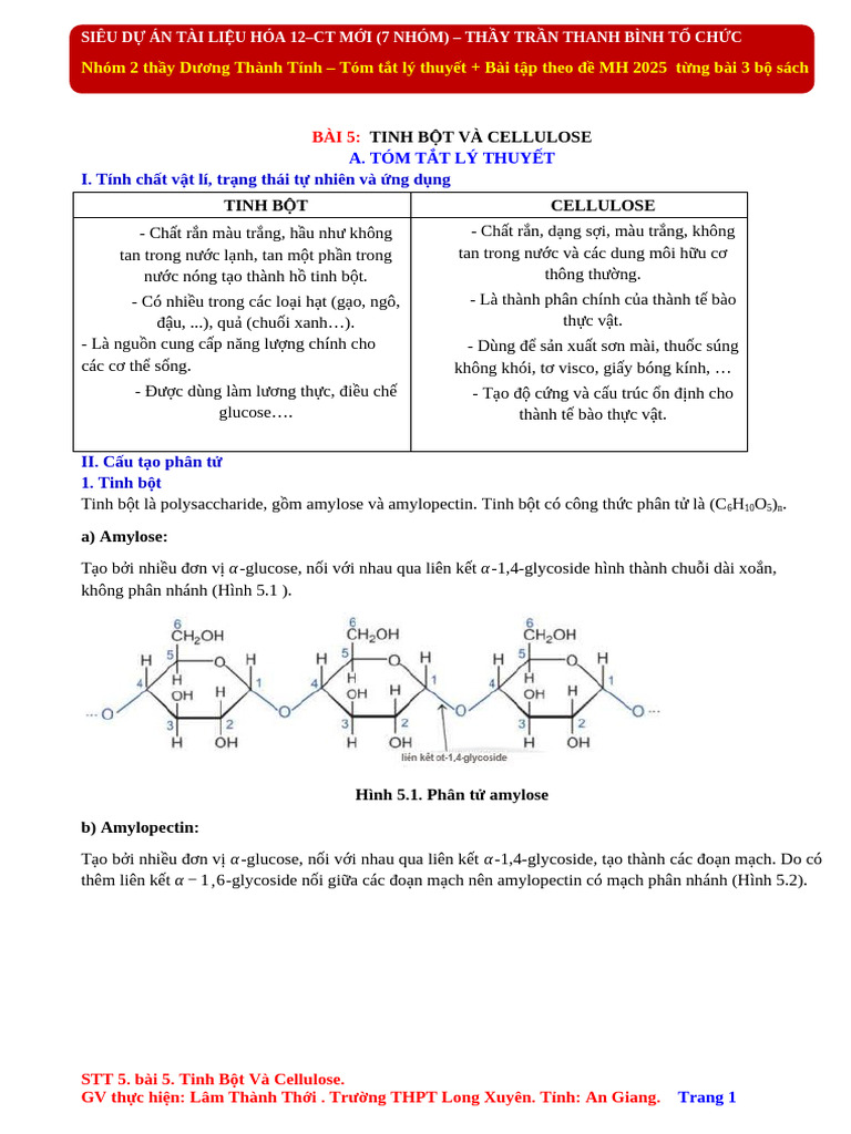 BÀI 5 TINH B T VÀ CELLULOSE. CTST. Lâm Thành TH I (1) Ok | PDF