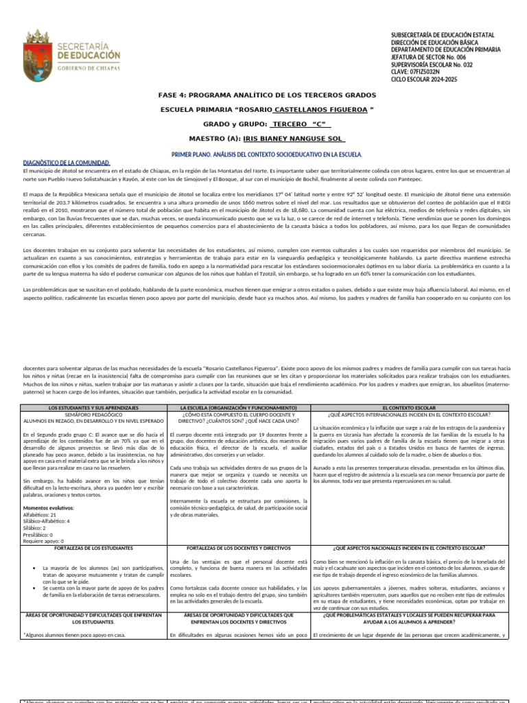Programa Analitico 4 Campos 3C | PDF | Aprendizaje | Escuelas