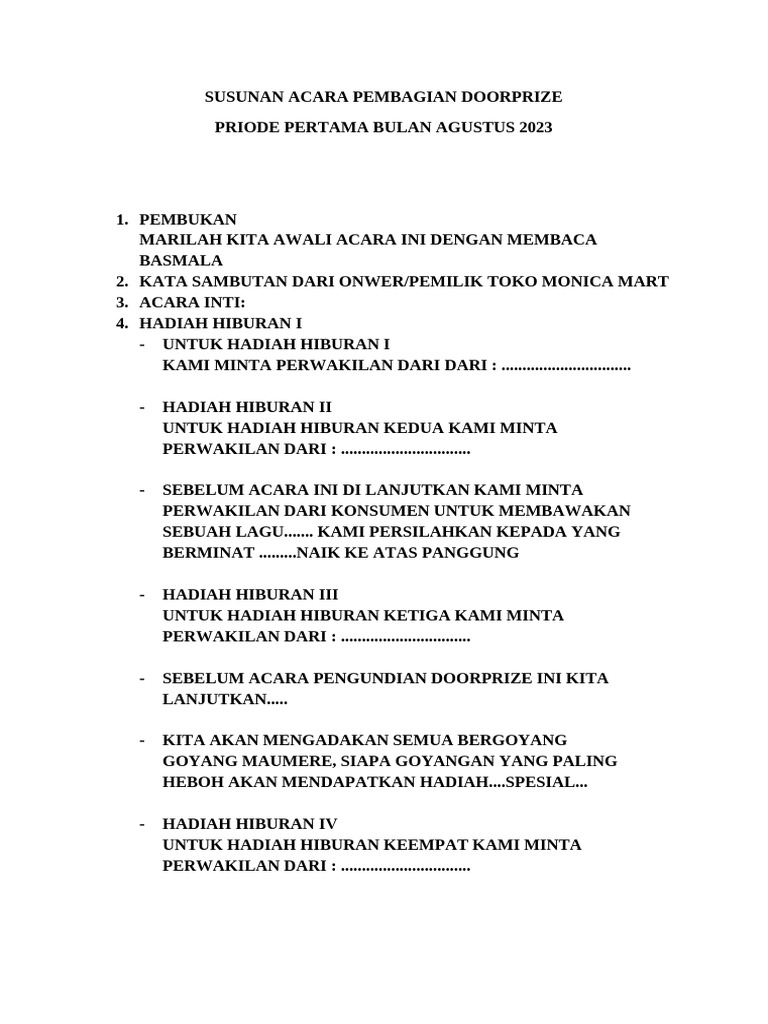 Susunan Acara Pembagian Doorprize | PDF | Griya & T…