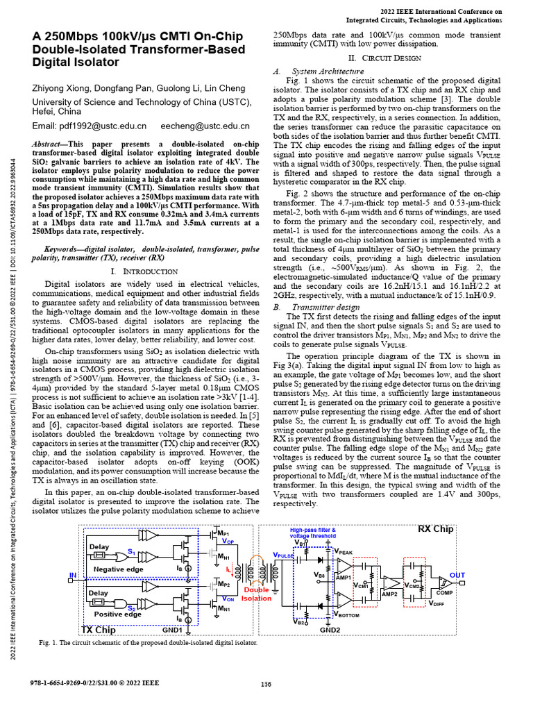A 250mbps 100kv S Cmti On Chip Double Isolated Transformer Based