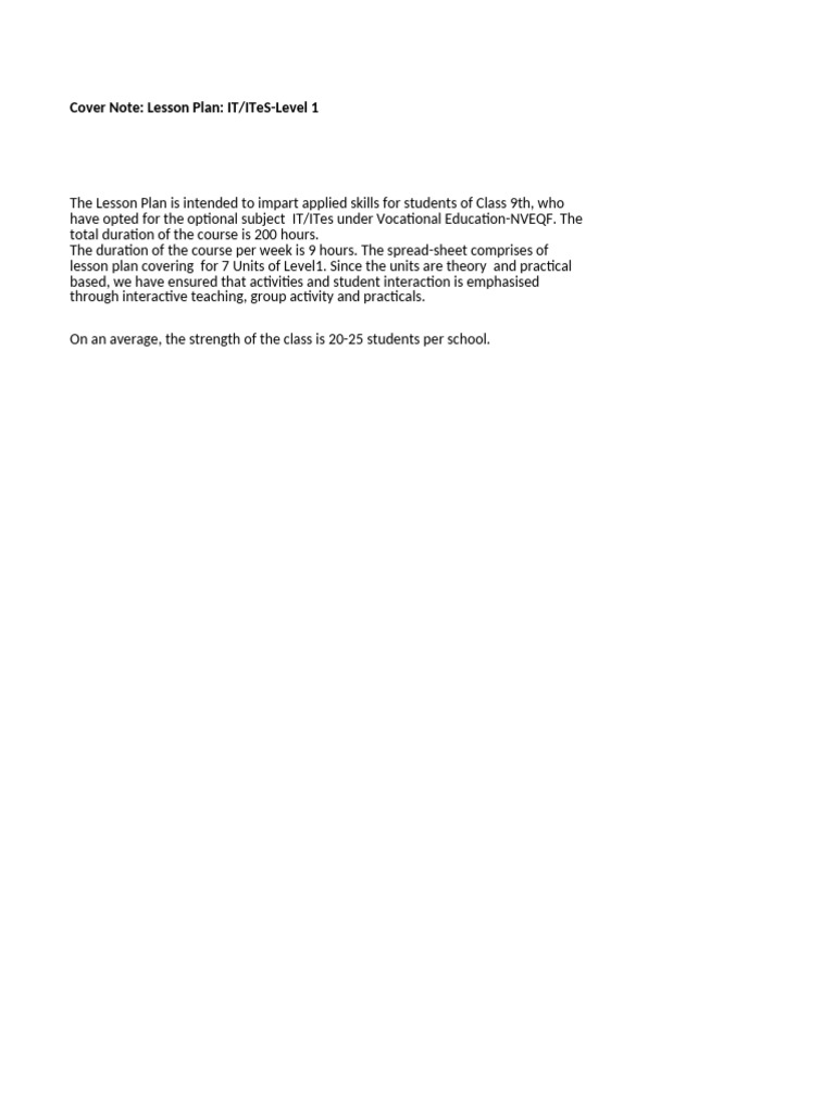 Class 9 IT/ITeS Lesson Plan Overview | PDF | Computer Keyboard | Page ...