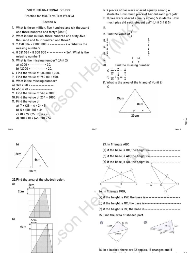Year 6 Mid-Term Test Practice Guide | PDF | Volume | Metrology