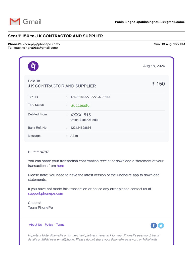 Sent 150 To J K CONTRACTOR AND SUPPLIER | PDF