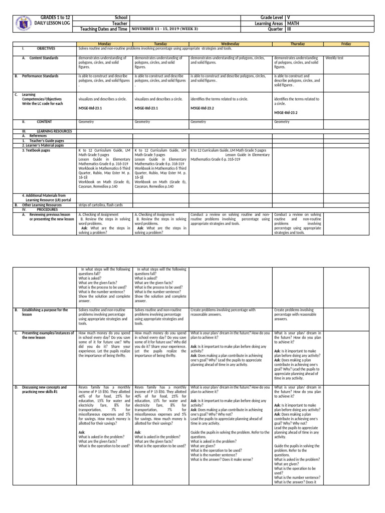 DLL Mathematics 5 q3 w3 | PDF | Curriculum | Mathematics